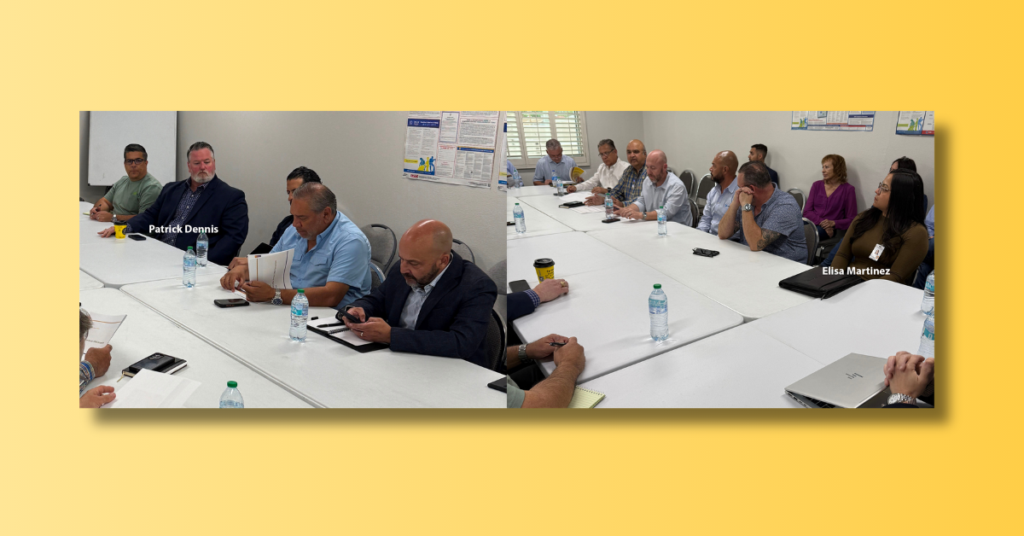 Representantes de UMC y contratistas locales reunidos en mesa de trabajo, dialogando sobre proyectos del bono y colaboración en construcción